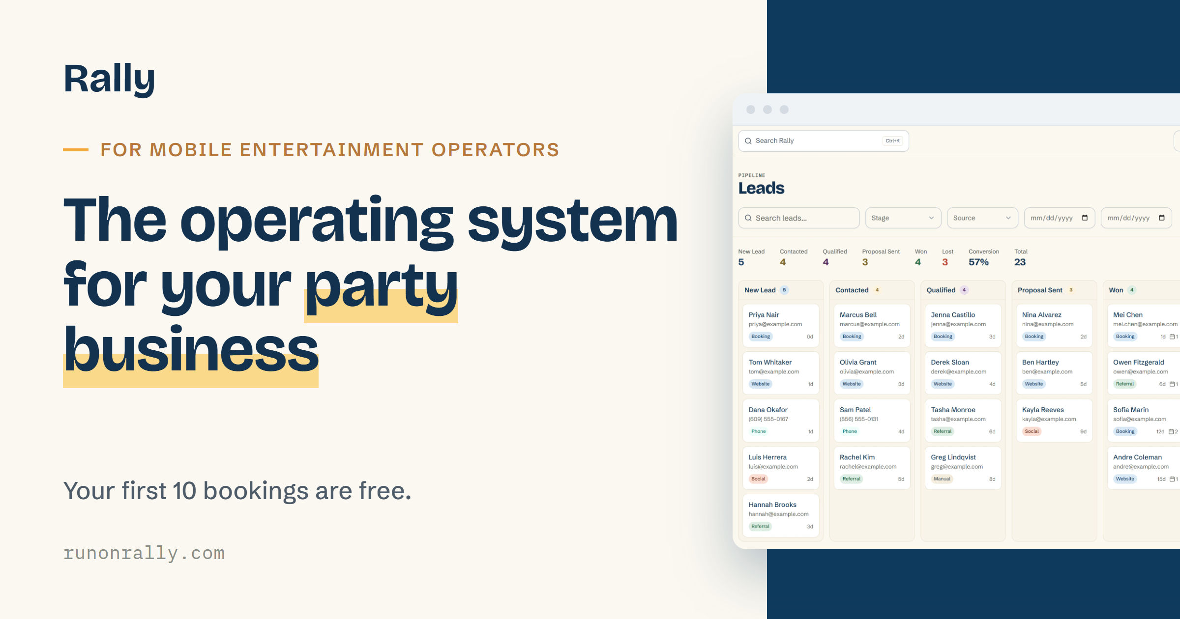 Booking software for mobile entertainment operators · Rally